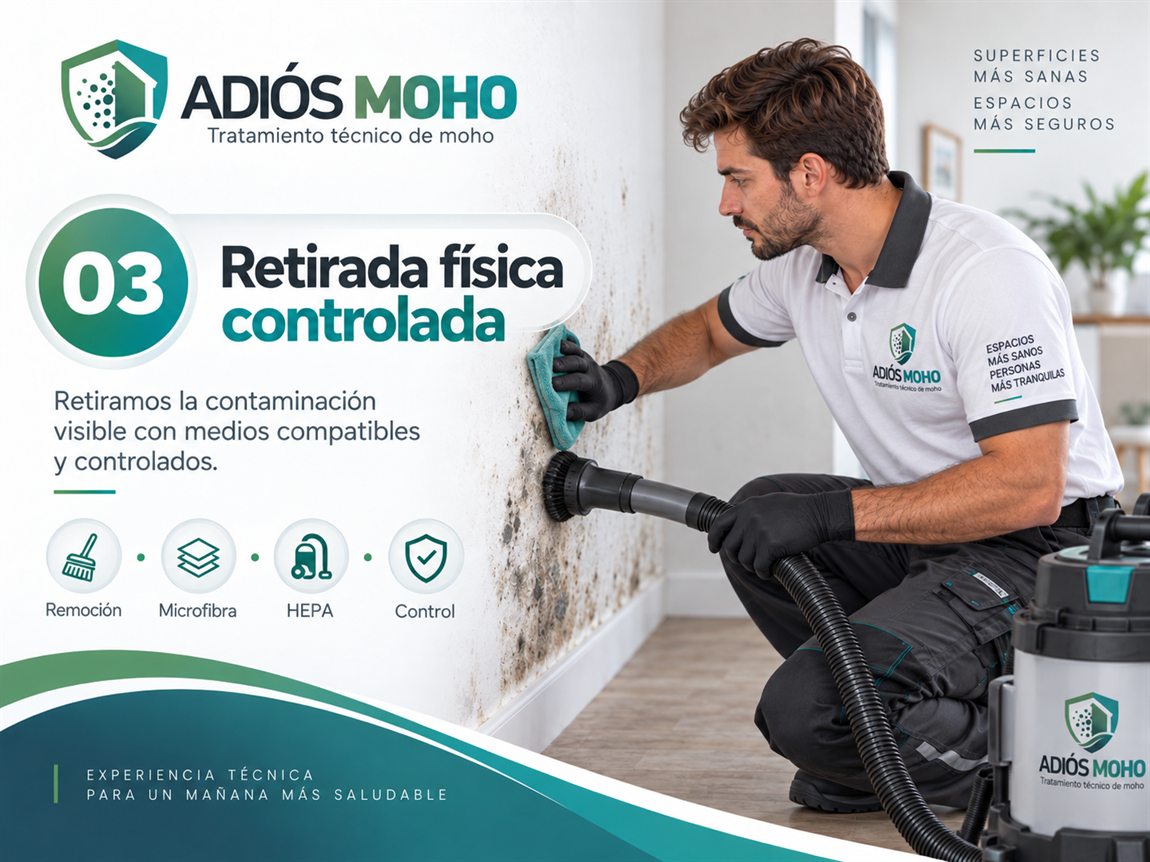 Tarjeta 03 del protocolo Adiós Moho: retirada física controlada.